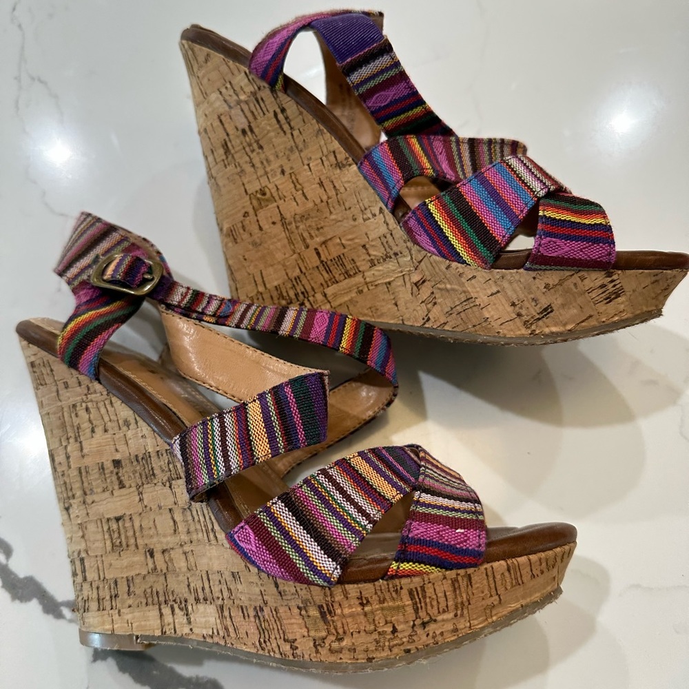 Chinese Laundry Multi Color Stripe Heels Wedges